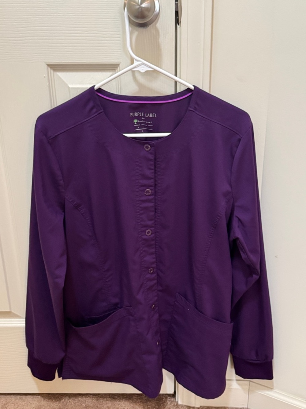 Purple Label Button-Front Medical Scrub Jacket - Deep Purple, L